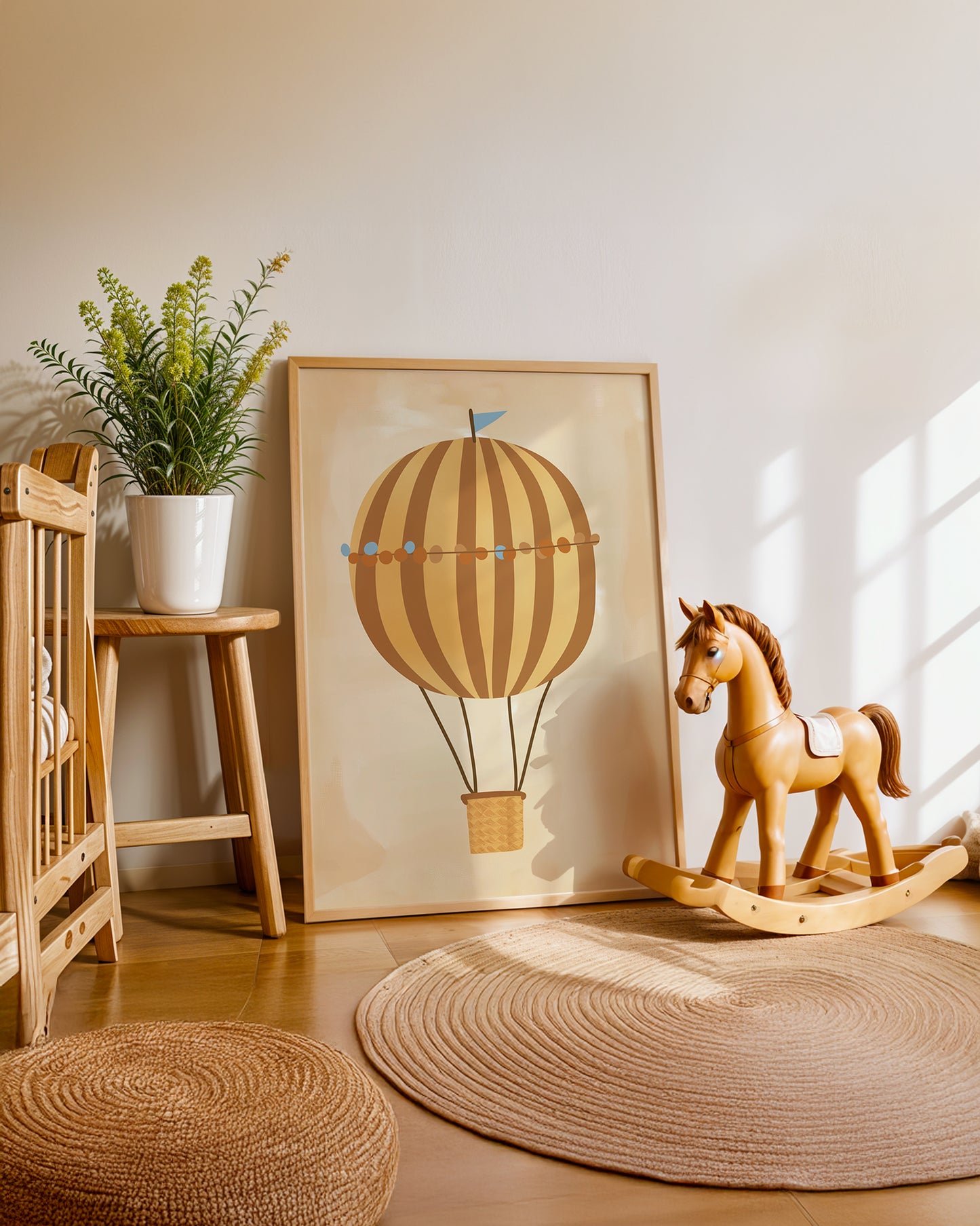 Cuadro infantil ilustrado de globo aerostático vintage