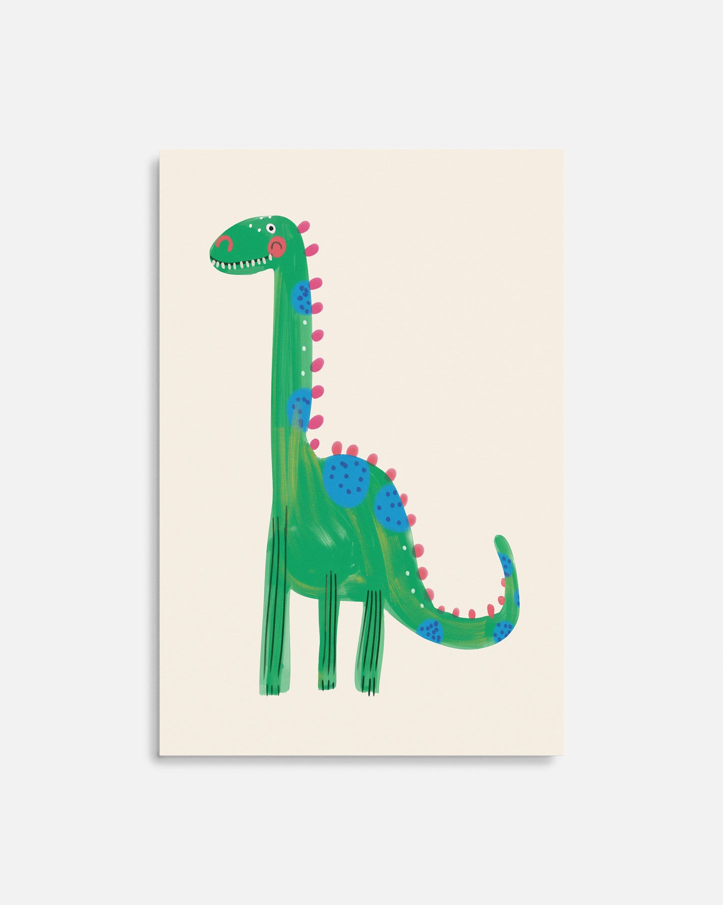 Cuadro infantil ilustrado de dinosaurio verde con manchas