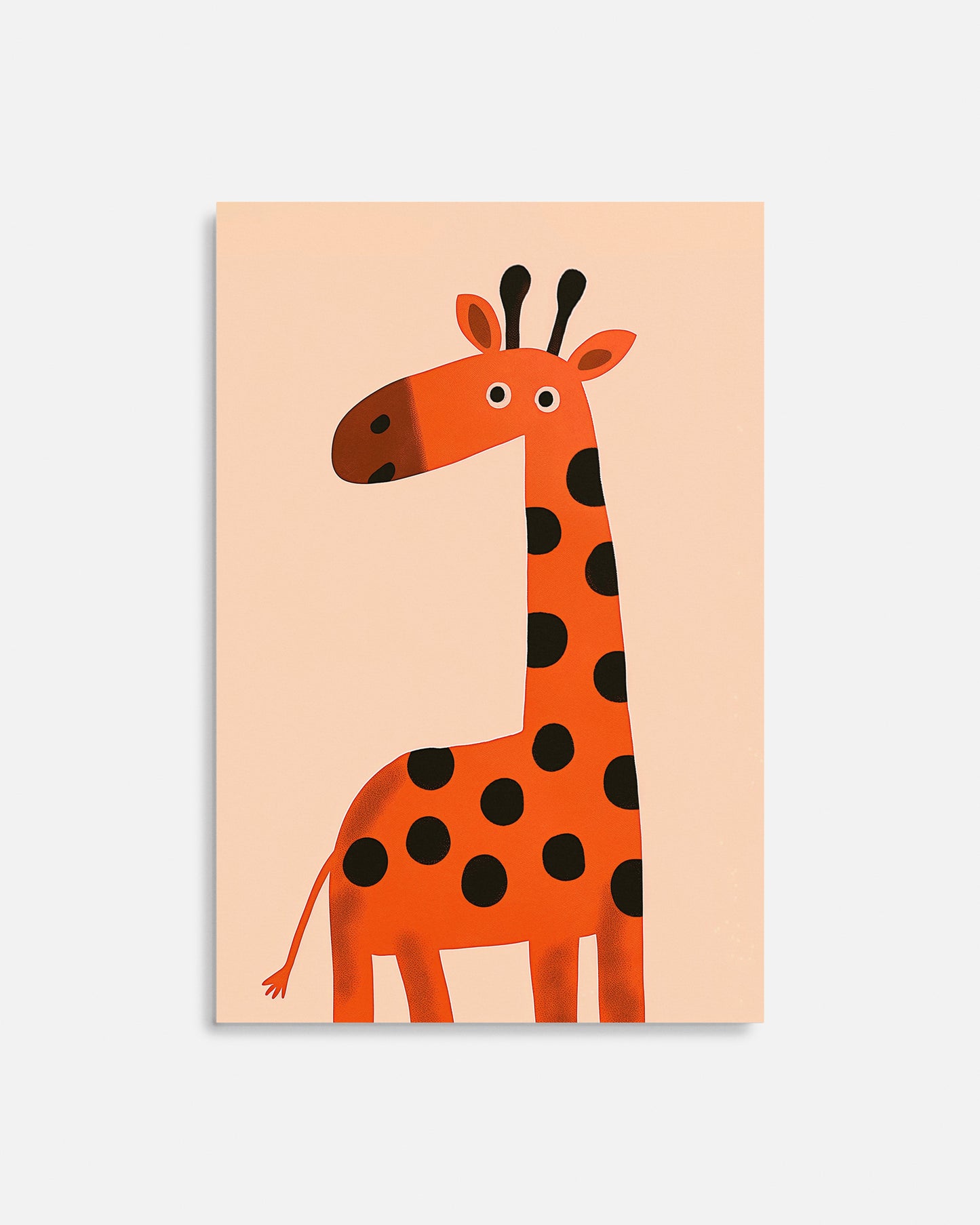 Cuadro infantil ilustrado de jirafa naranja con lunares