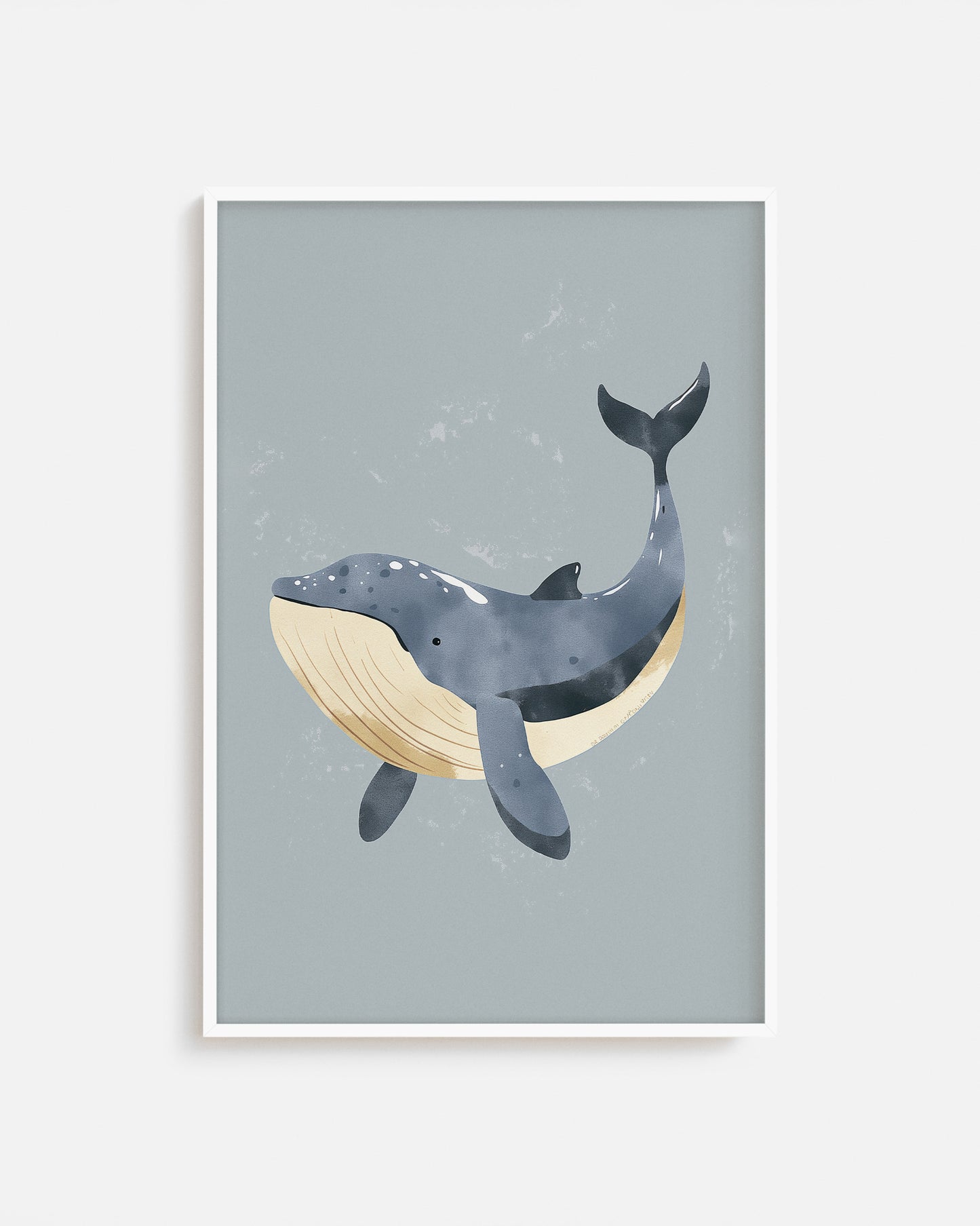 Cuadro infantil ilustrado de ballena gris en estilo decorativo