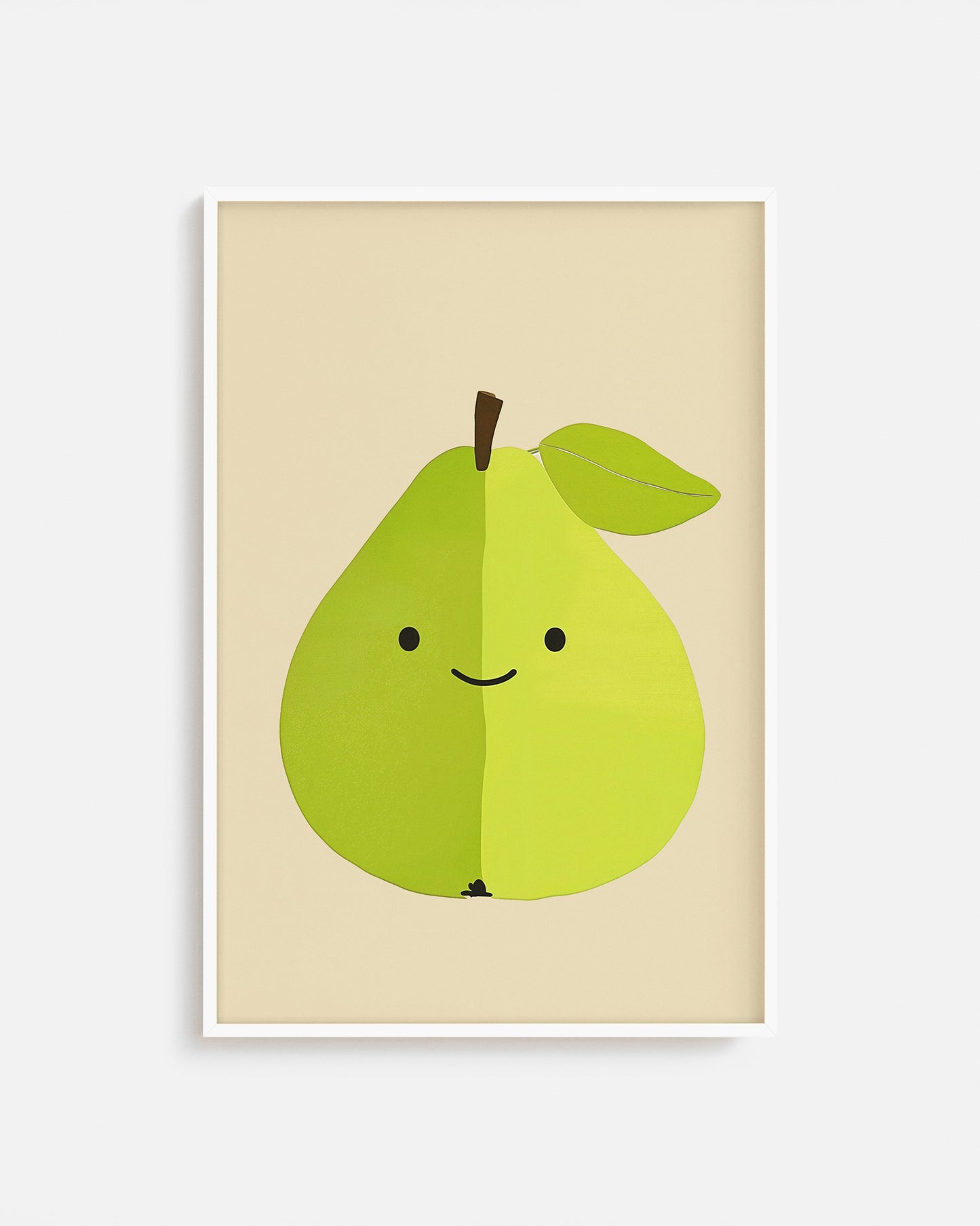 Cuadro infantil ilustrado de pera verde sonriente
