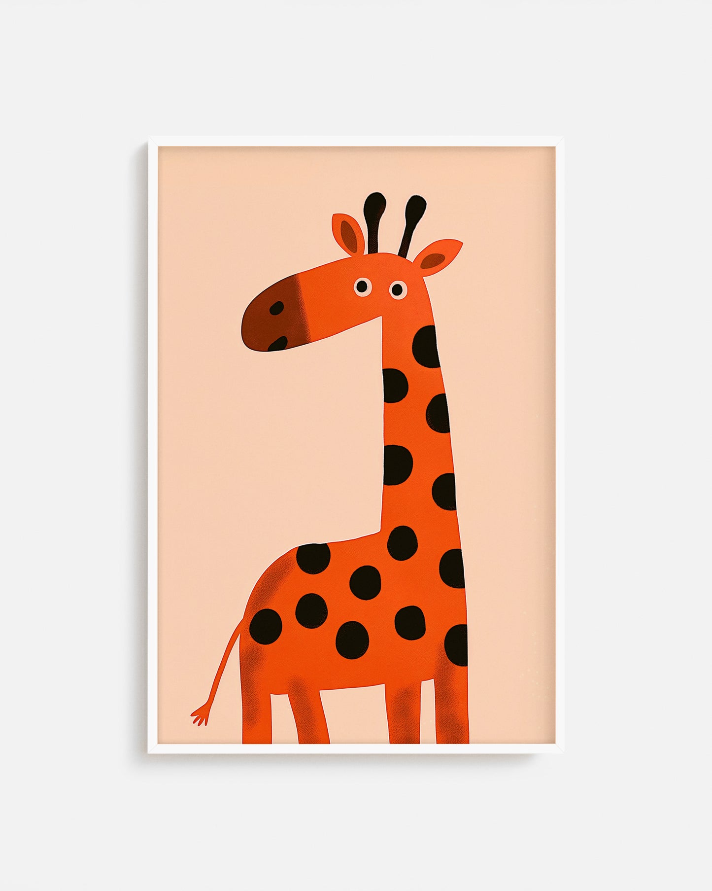 Cuadro infantil ilustrado de jirafa naranja con lunares