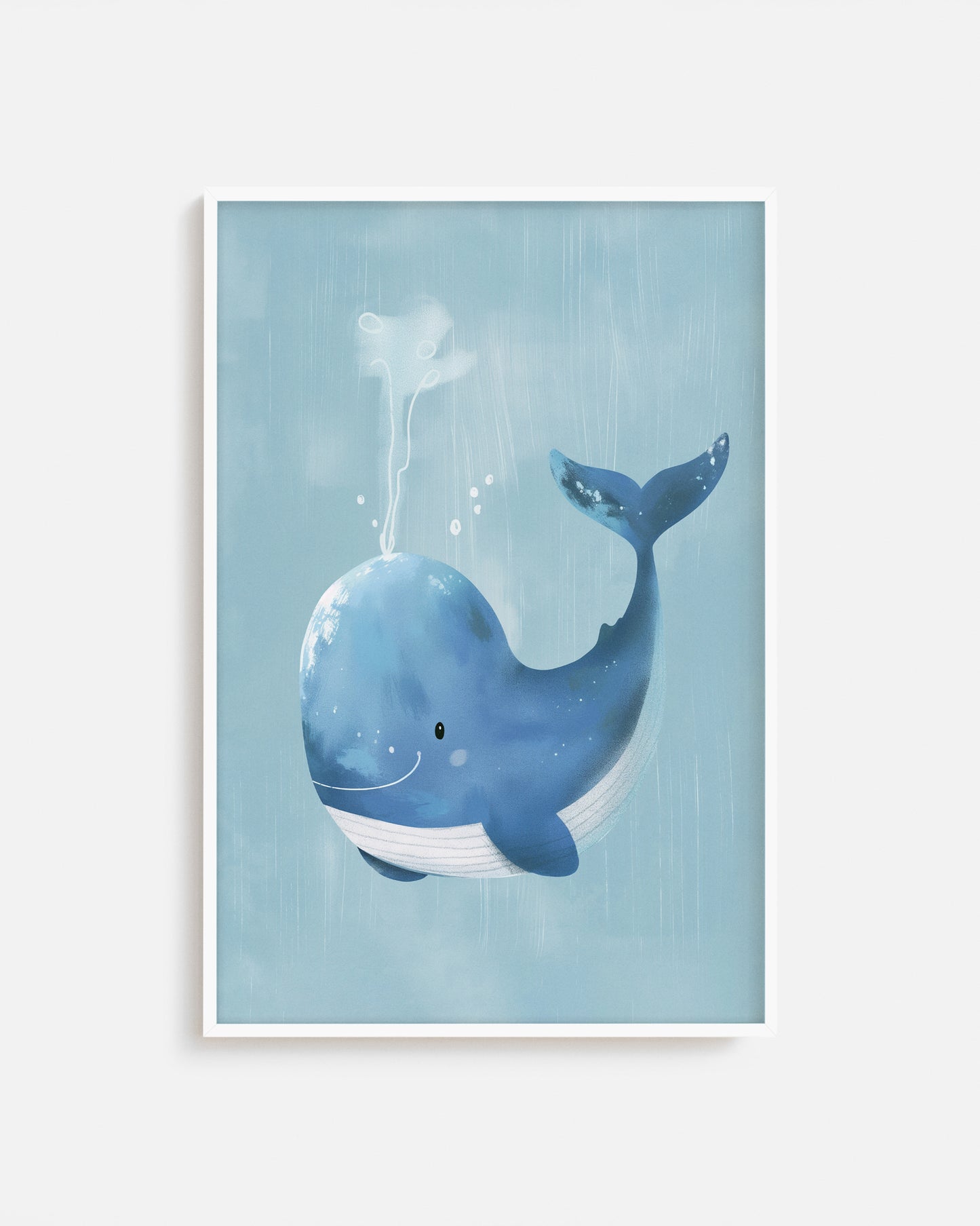 Cuadro infantil ilustrado de ballena azul sonriente
