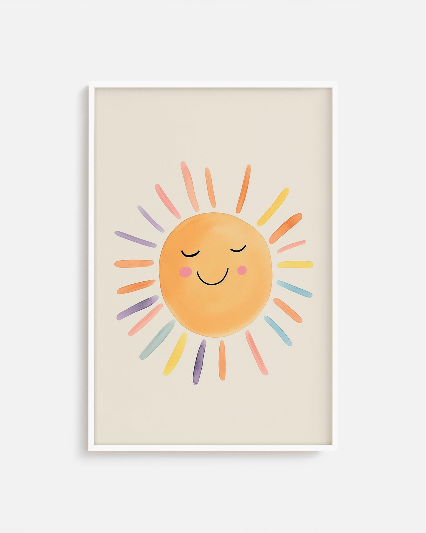 Cuadro infantil ilustrado de sol sonriente con rayos de colores