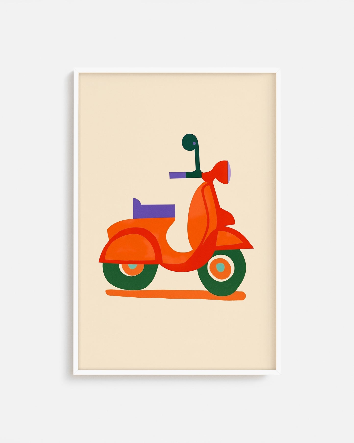 Cuadro infantil ilustrado de moto retro geométrica roja