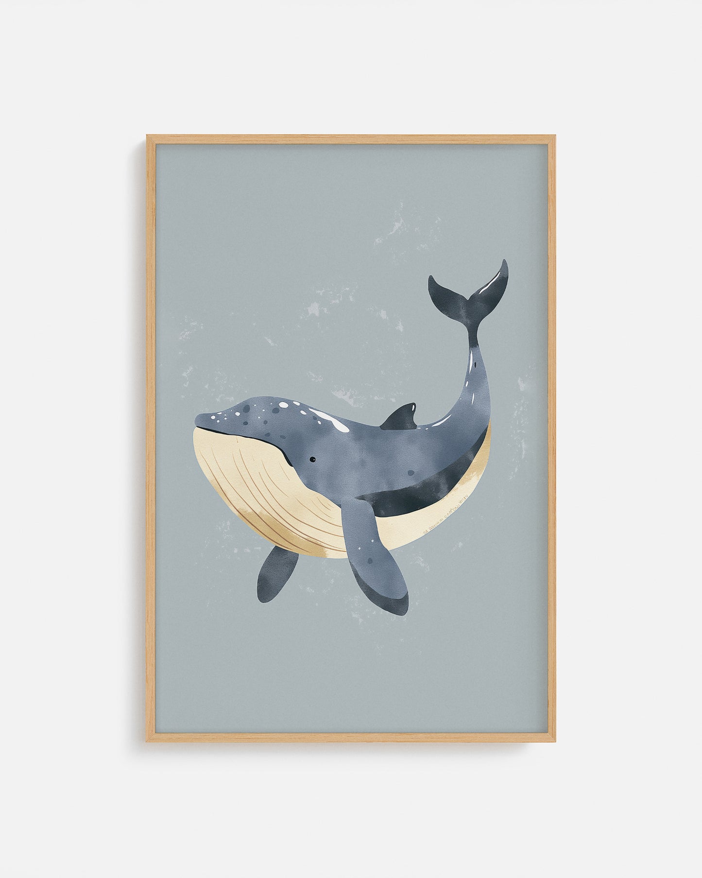 Cuadro infantil ilustrado de ballena gris en estilo decorativo