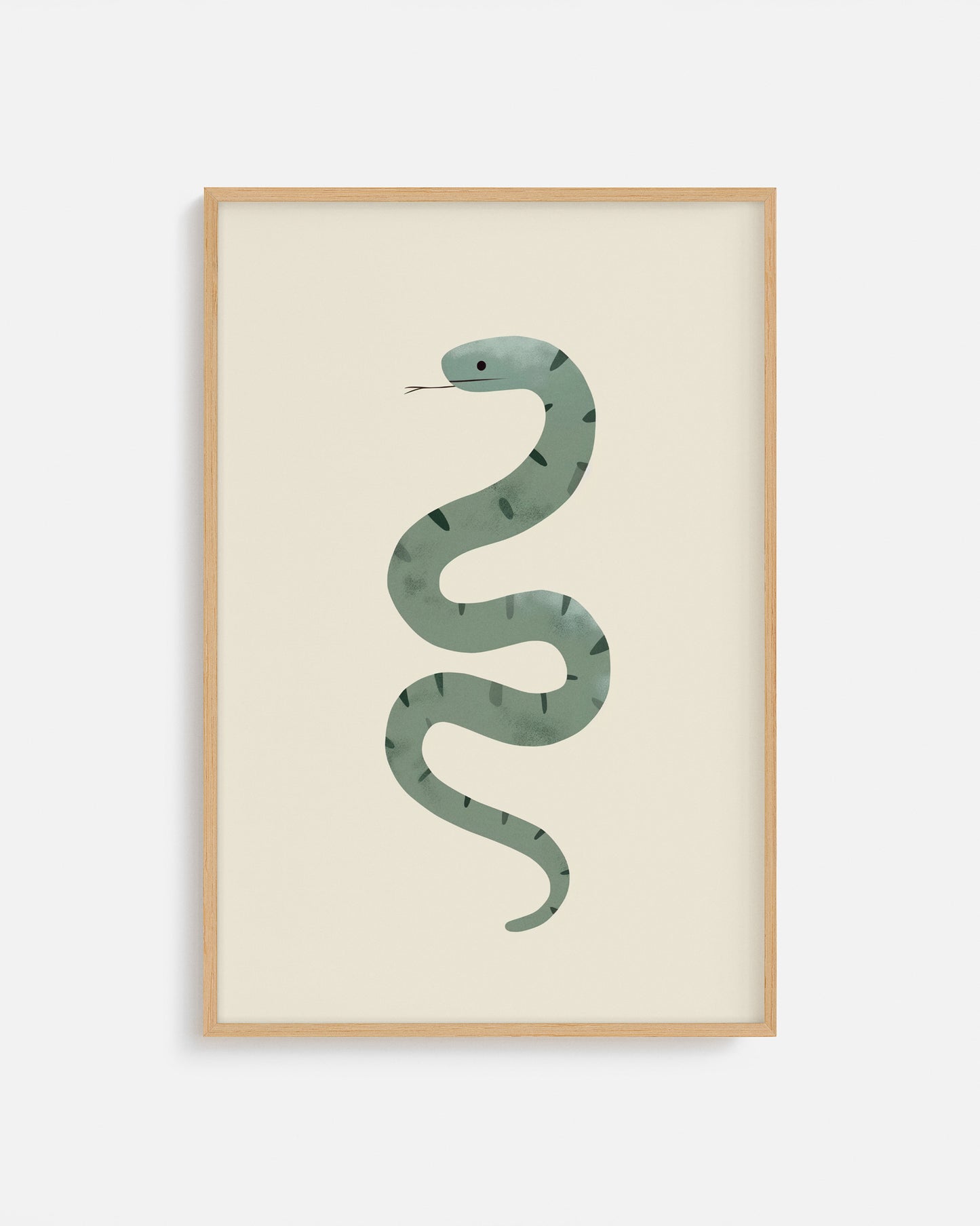 Cuadro infantil ilustrado de serpiente verde decorativa