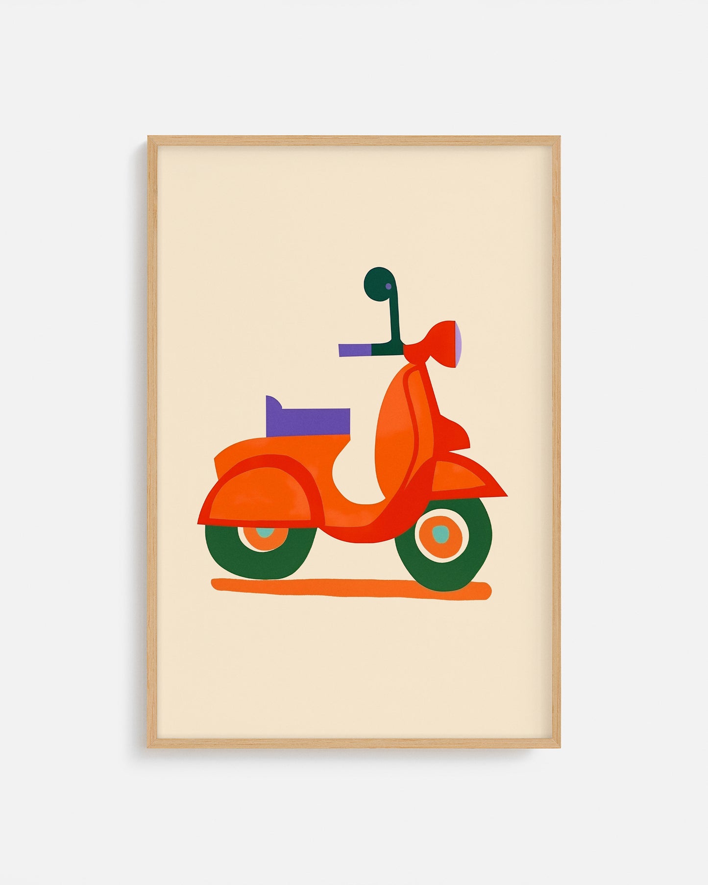 Cuadro infantil ilustrado de moto retro geométrica roja