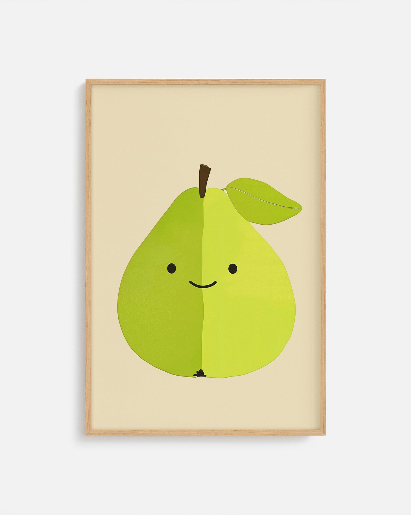 Cuadro infantil ilustrado de pera verde sonriente