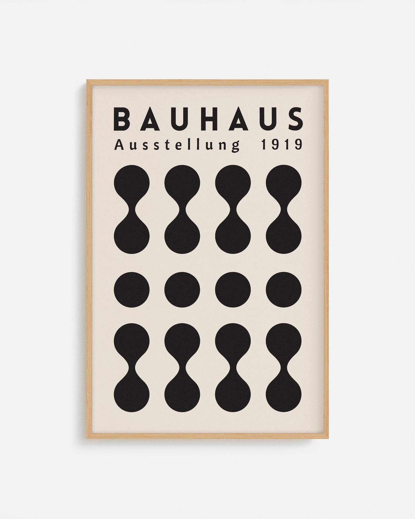Cuadro Bauhaus con diseño óptico de líneas curvas en blanco y negro
