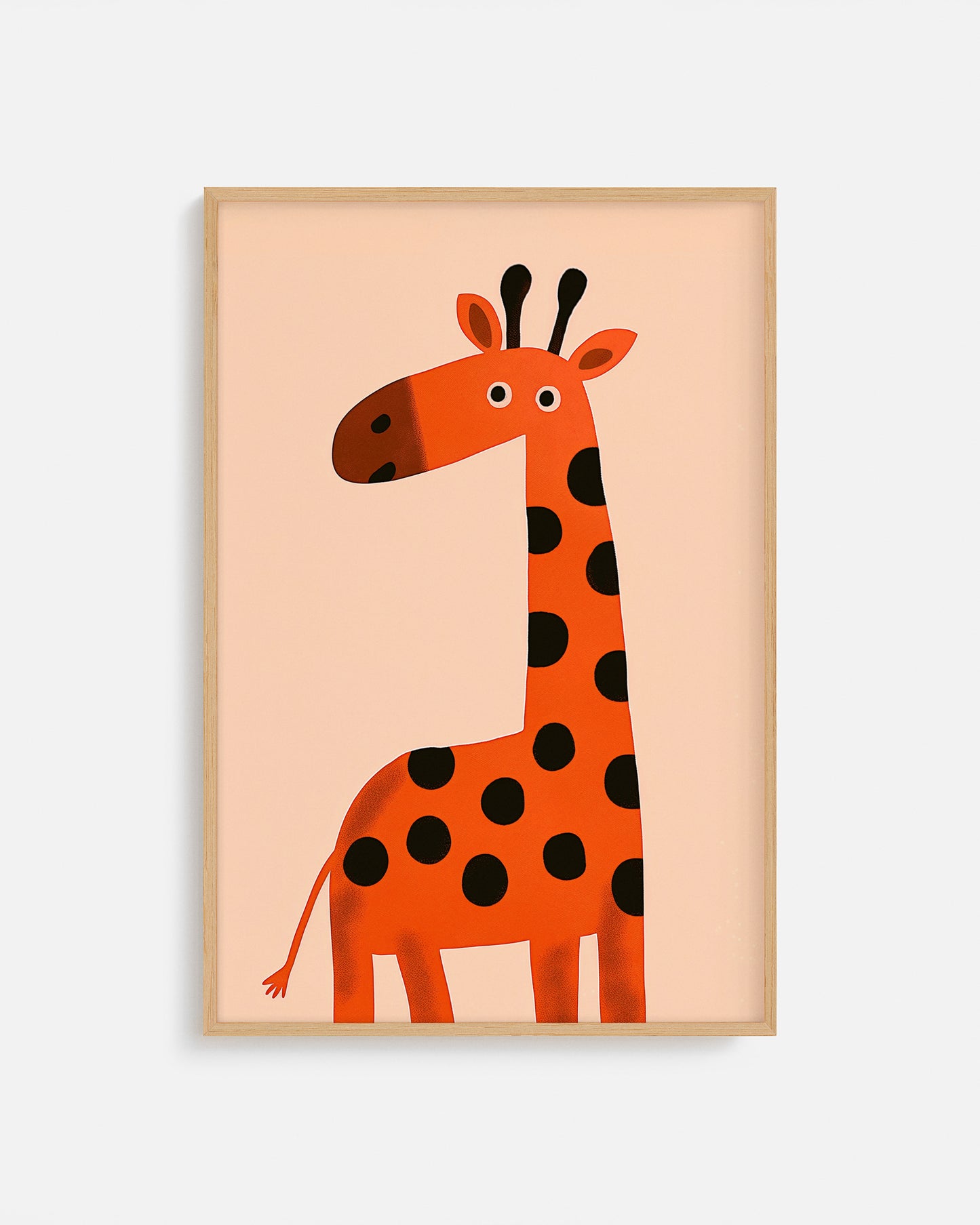 Cuadro infantil ilustrado de jirafa naranja con lunares