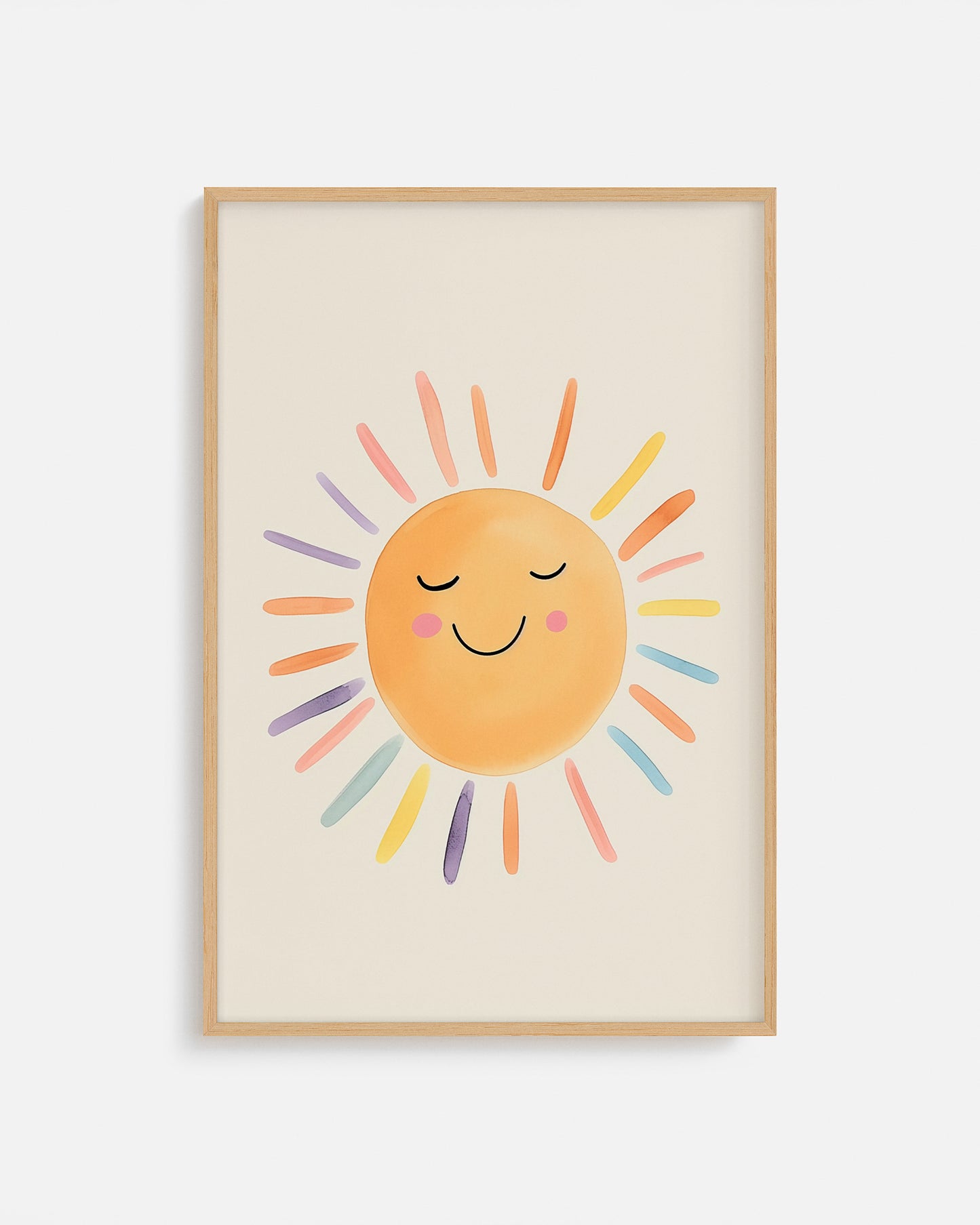 Cuadro infantil ilustrado de sol sonriente con rayos de colores