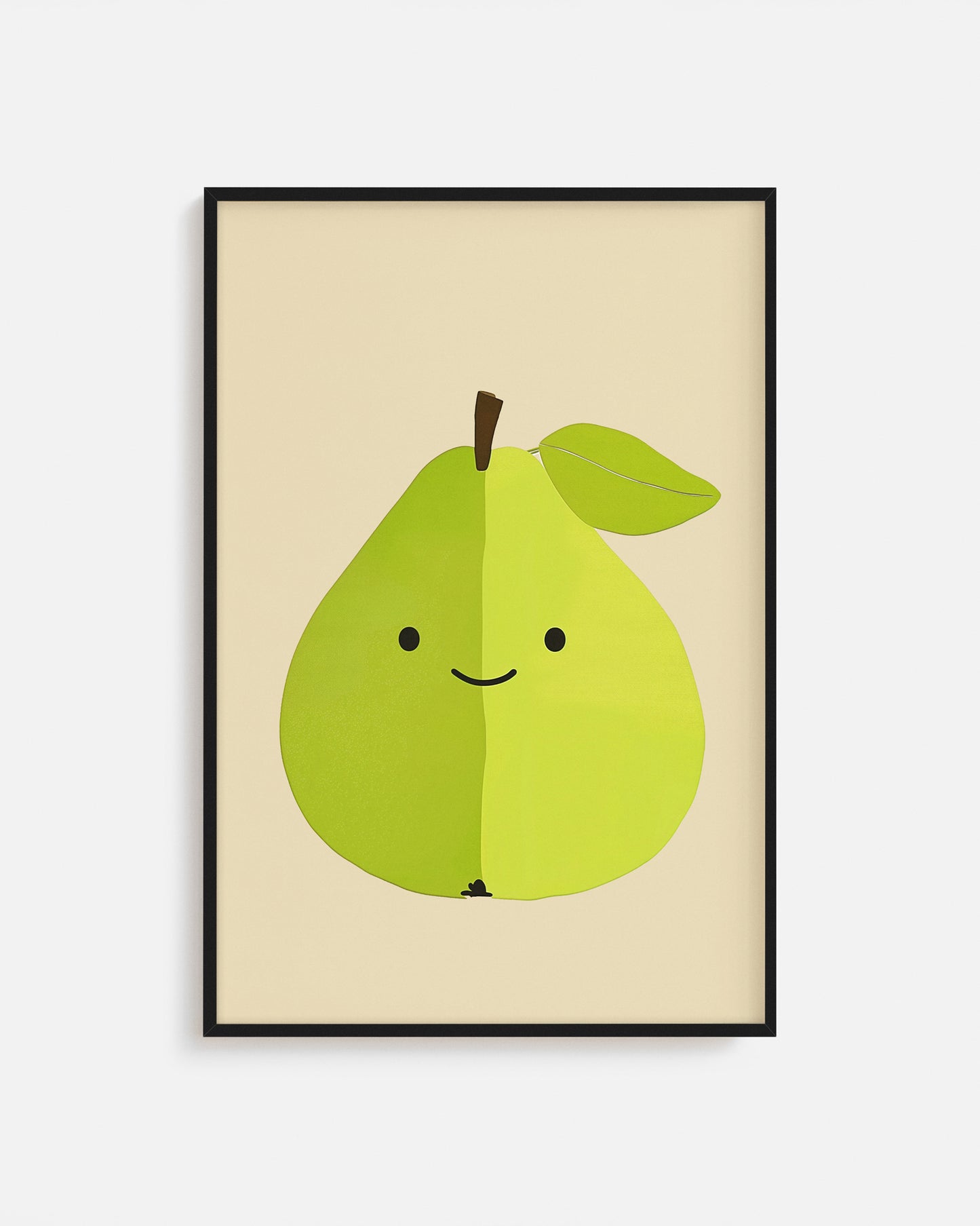 Cuadro infantil ilustrado de pera verde sonriente