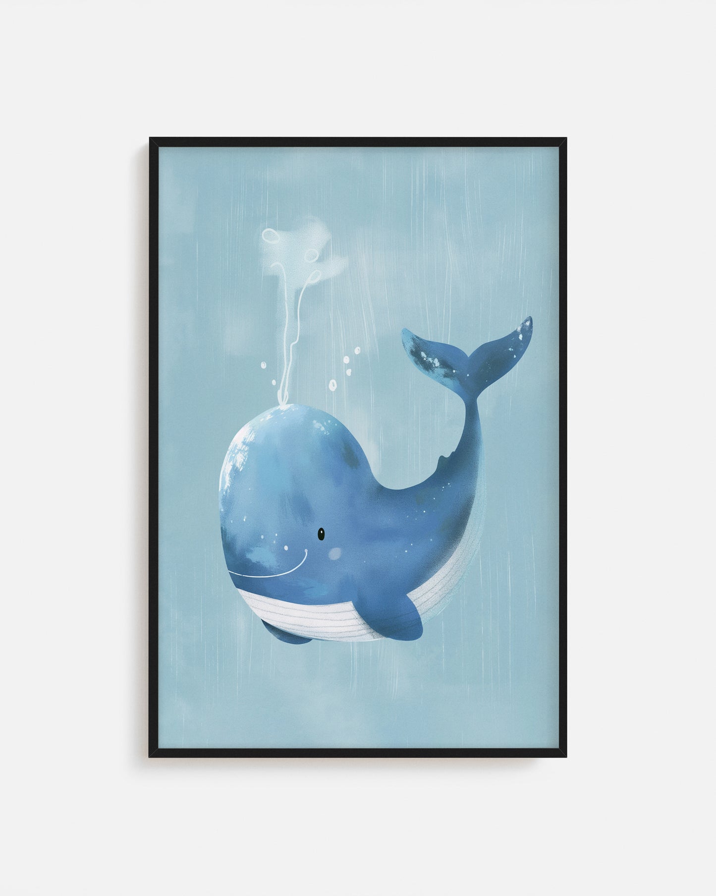 Cuadro infantil ilustrado de ballena azul sonriente