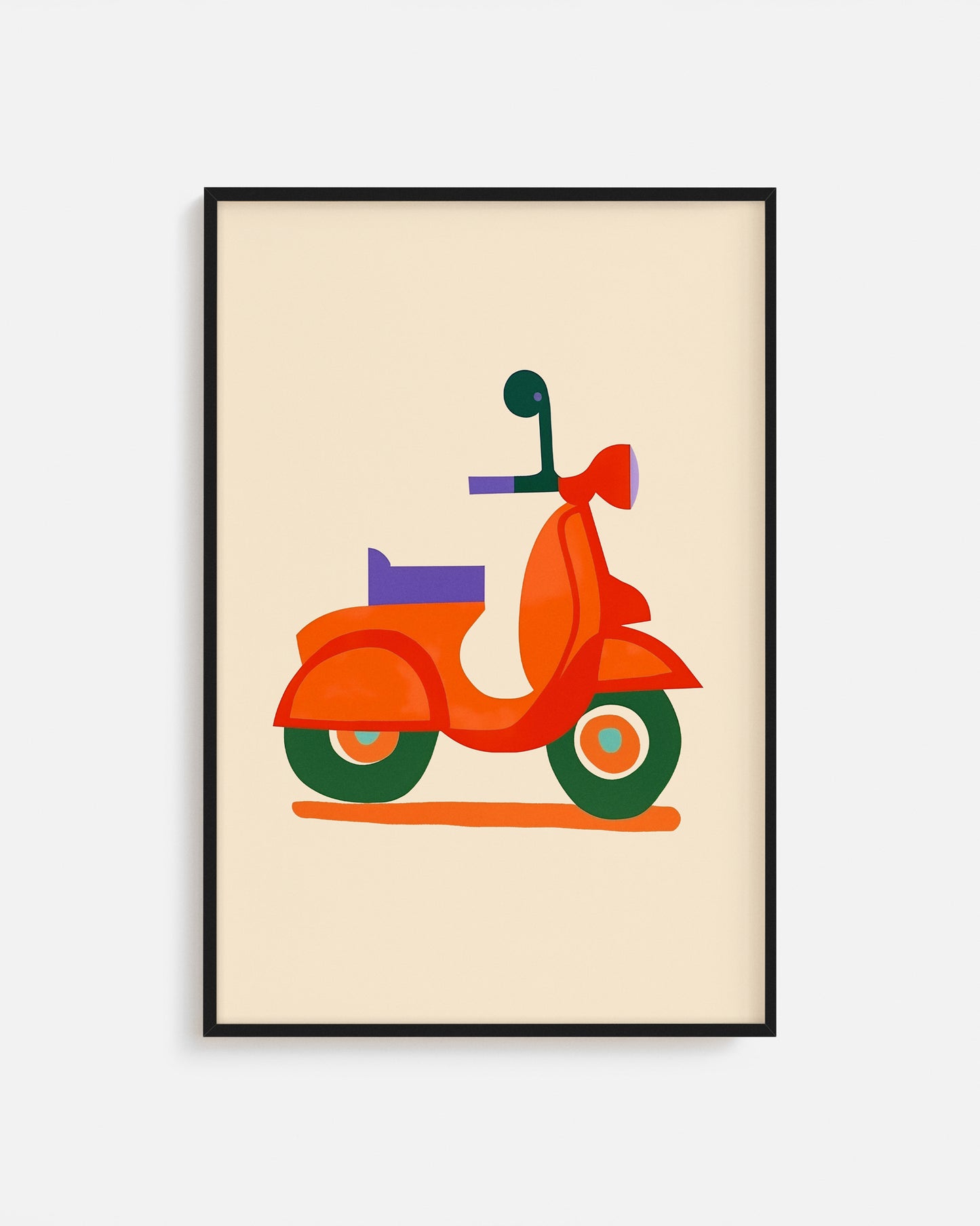 Cuadro infantil ilustrado de moto retro geométrica roja