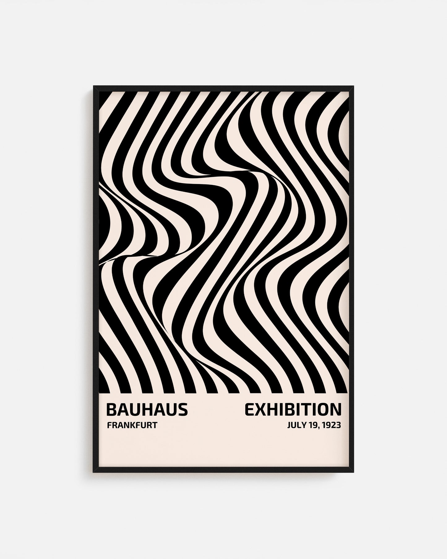 Cuadro Bauhaus con patrón de formas curvas negras repetidas