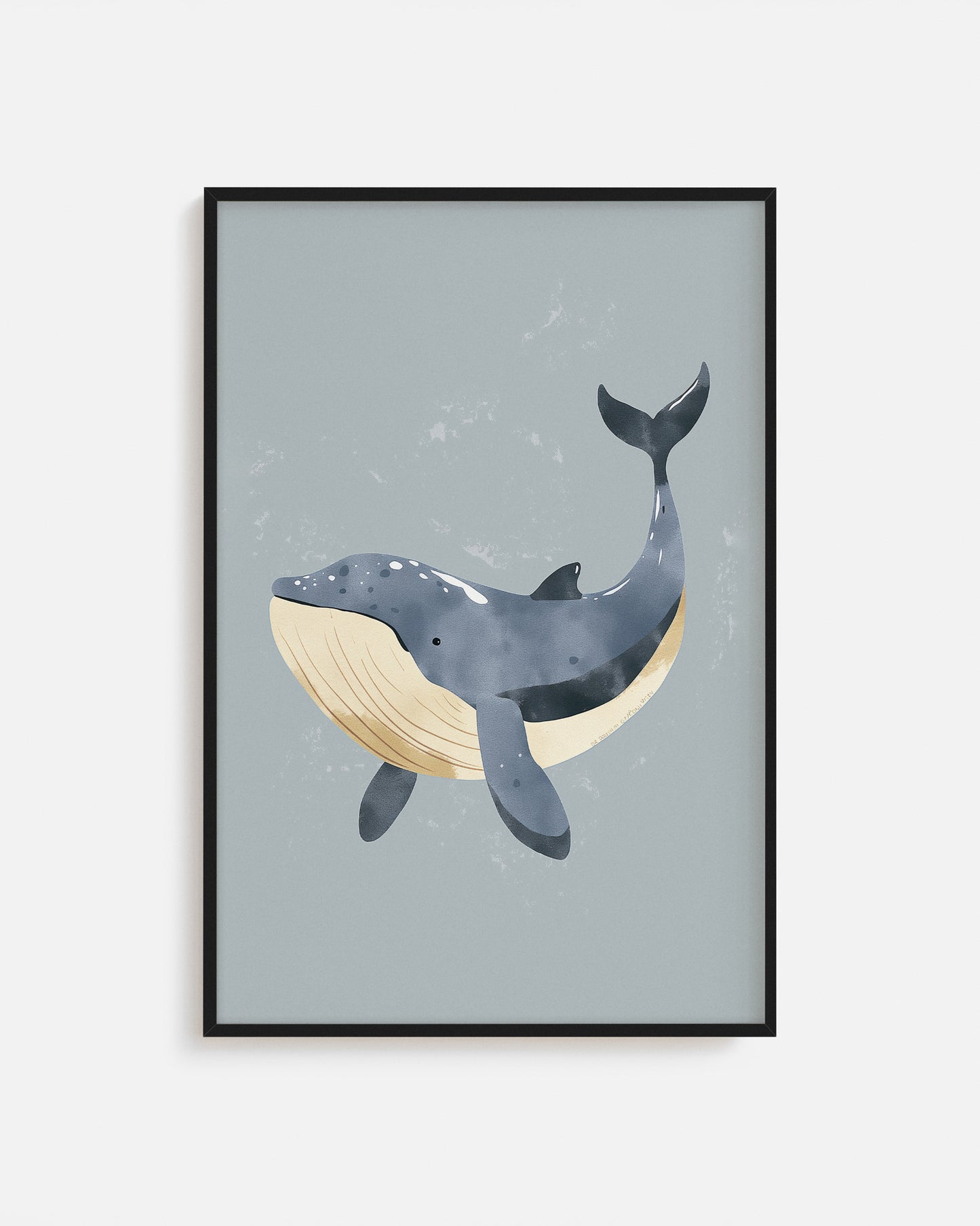 Cuadro infantil ilustrado de ballena gris en estilo decorativo