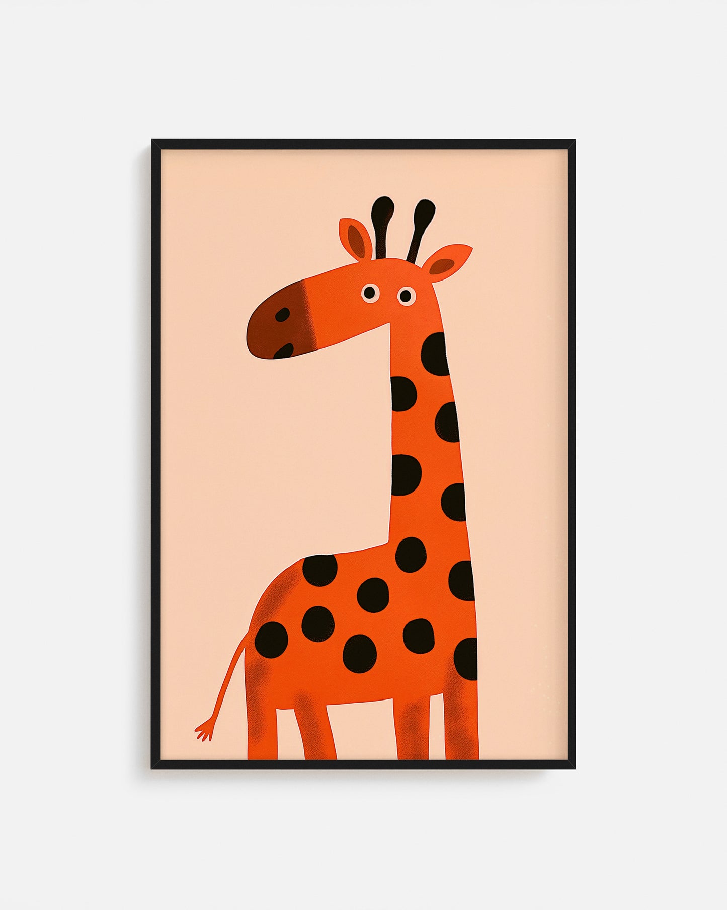 Cuadro infantil ilustrado de jirafa naranja con lunares