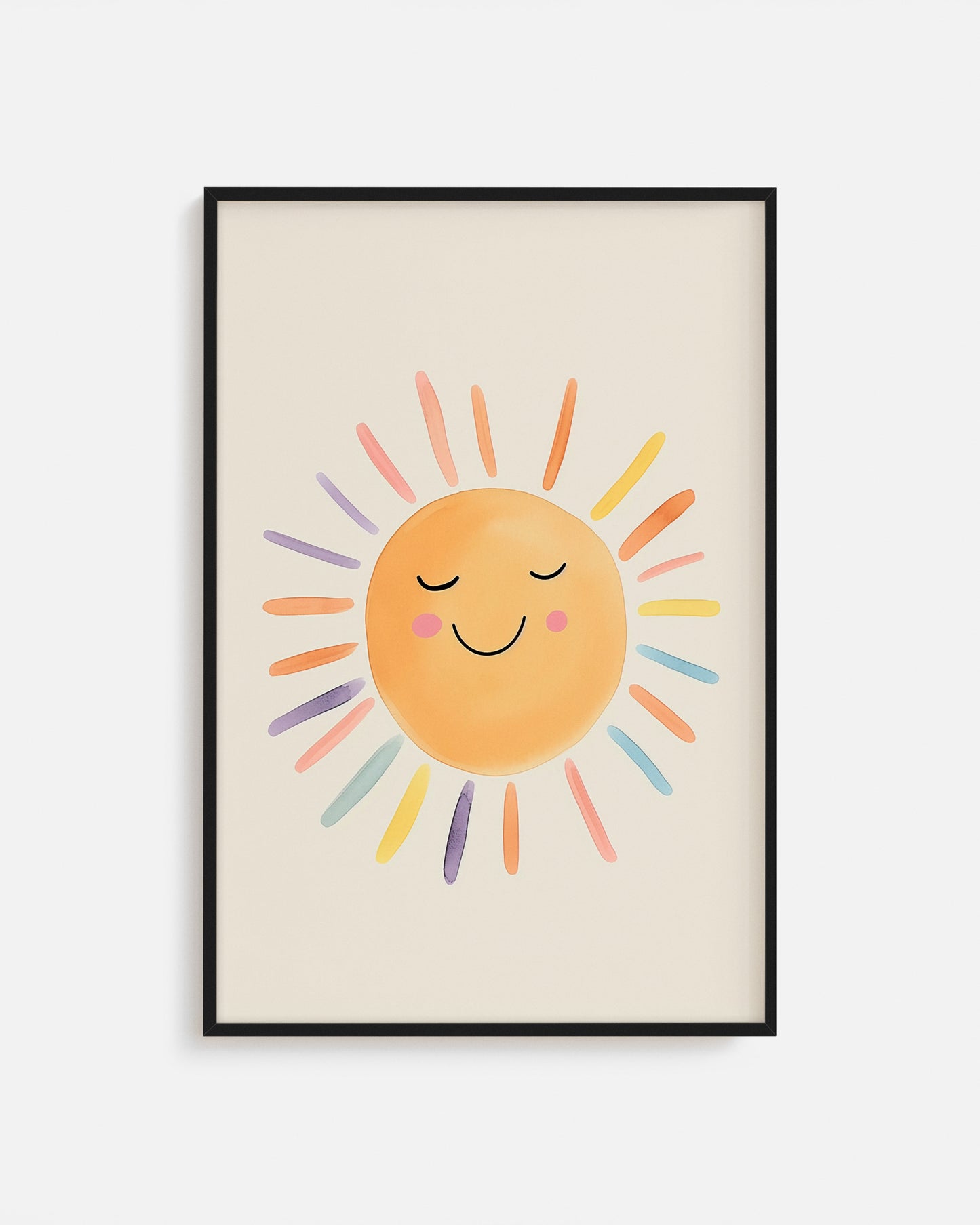 Cuadro infantil ilustrado de sol sonriente con rayos de colores