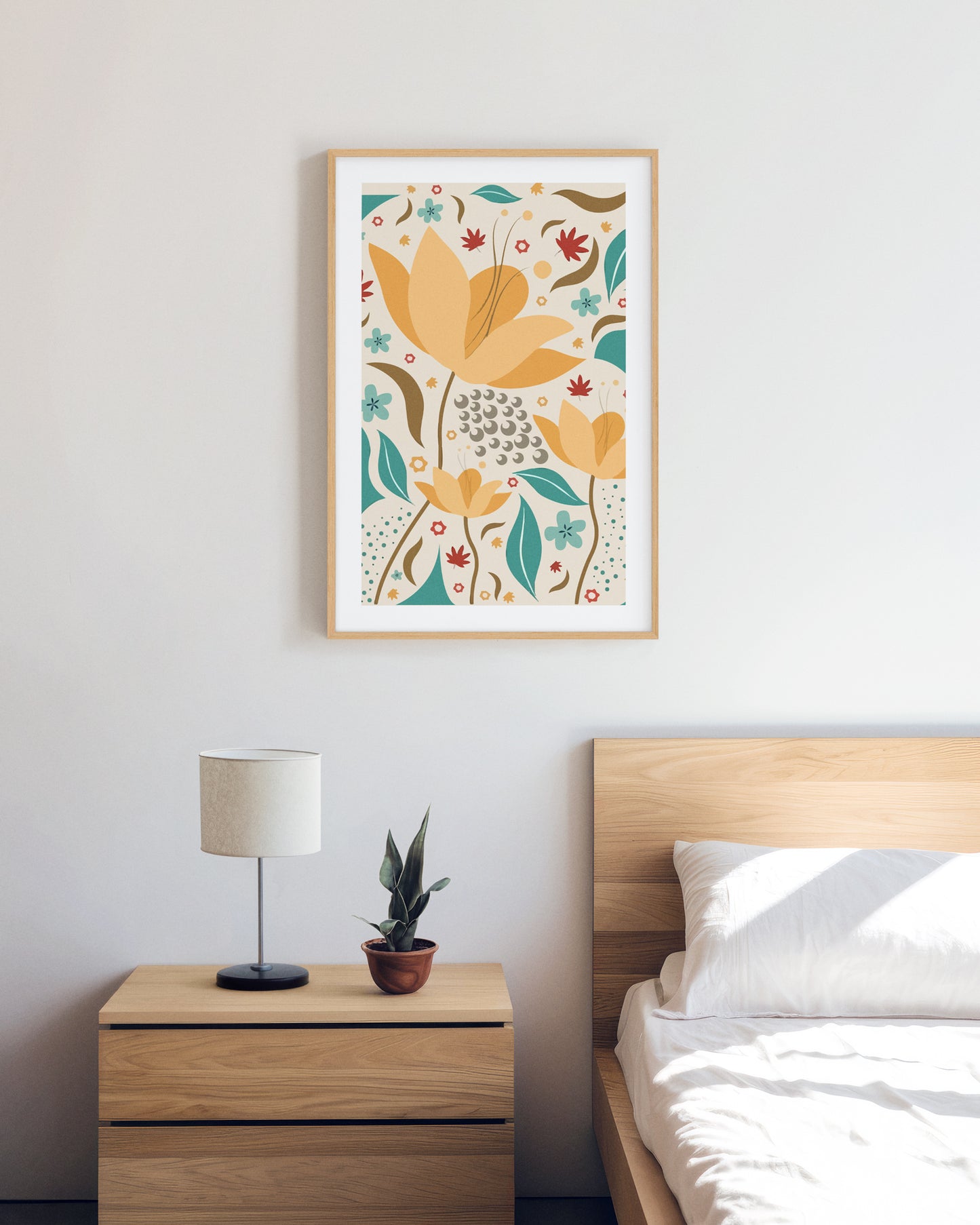 Dale un toque actual a tu espacio con esta lámina floral de diseño moderno.