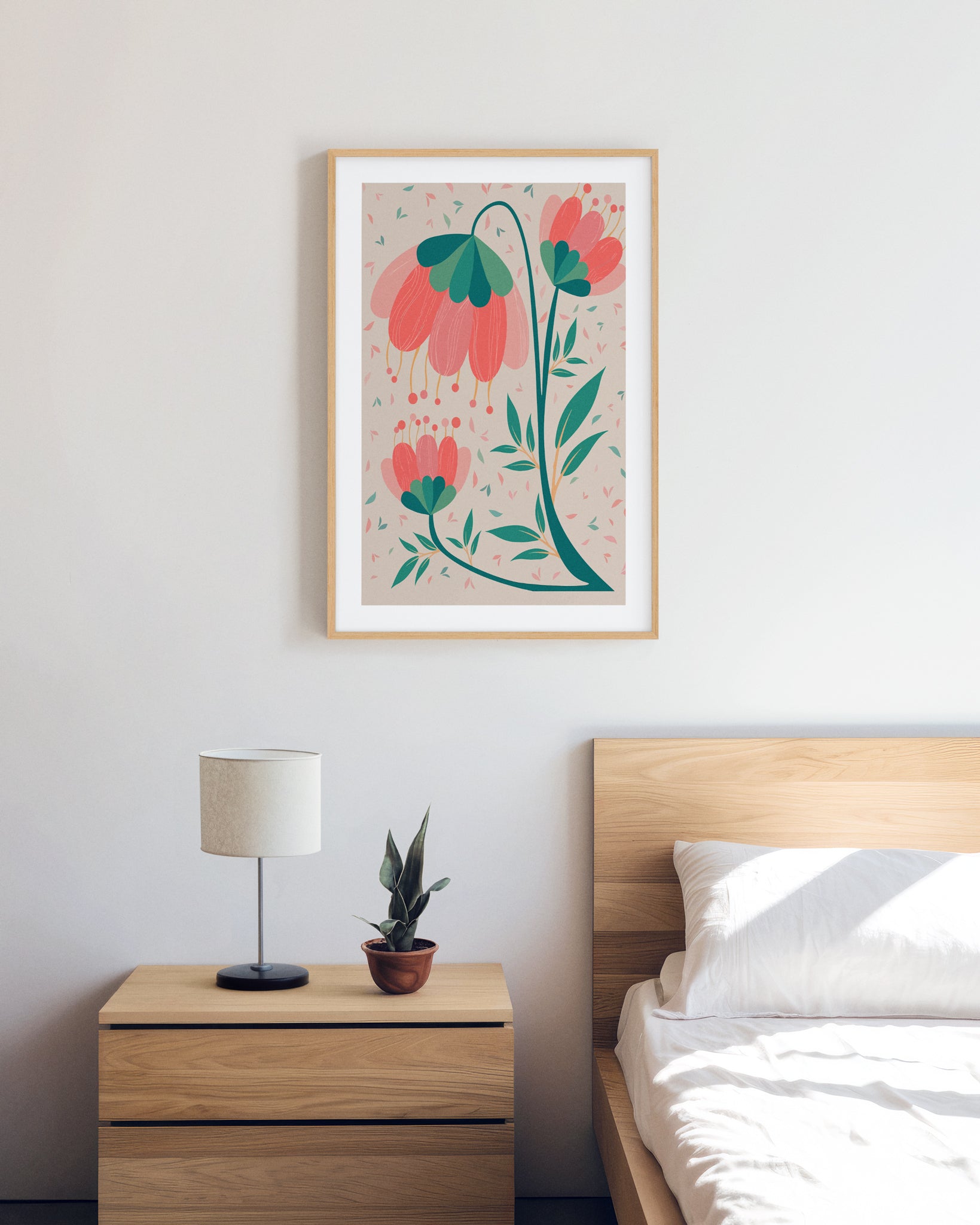 Decora tu dormitorio con la serenidad de esta lámina floral en acuarela.