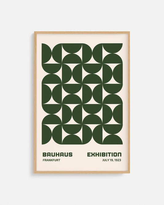 Cuadro Bauhaus con semicírculos concéntricos en blanco y negro
