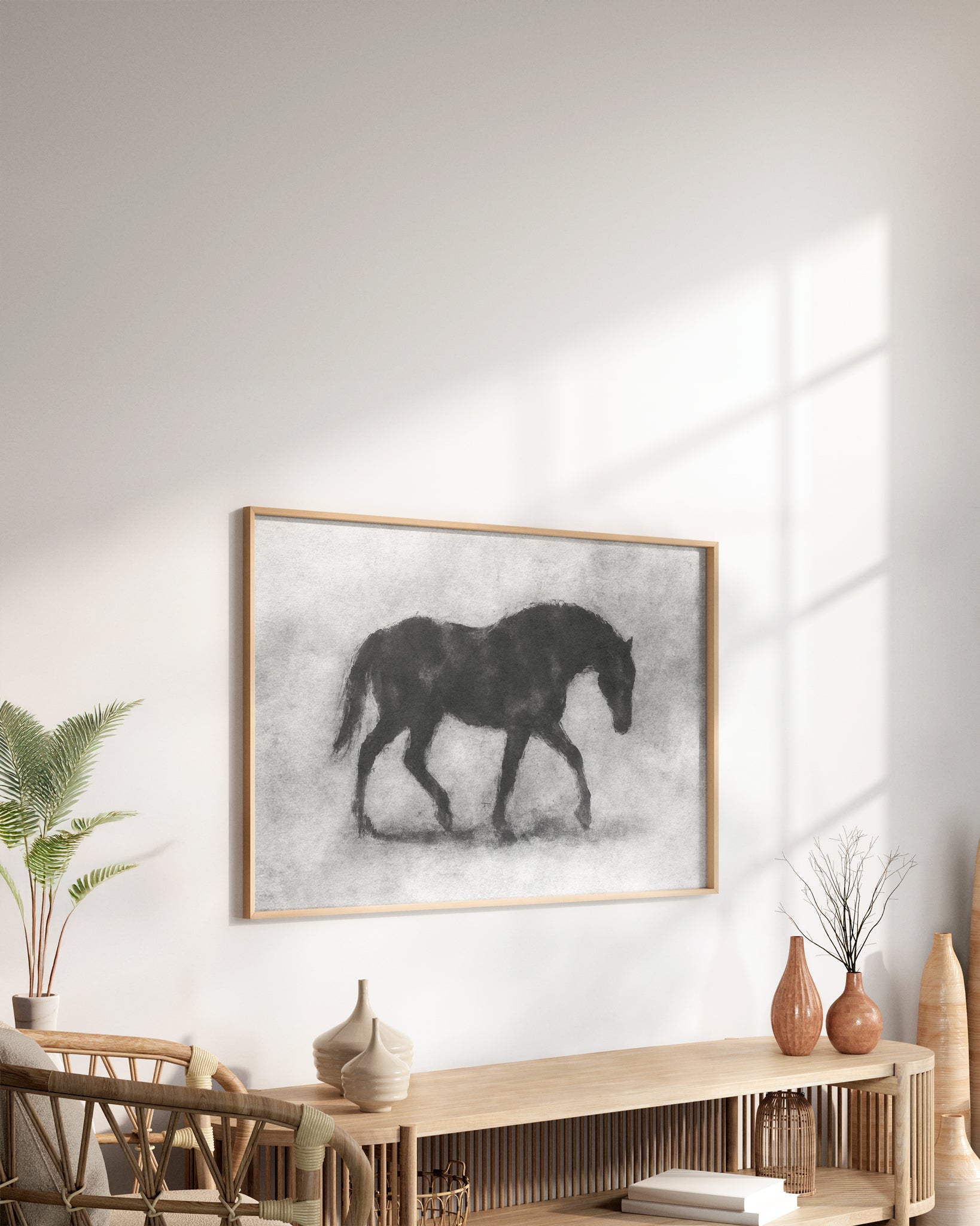 Cuadro de animales ilustrados en tinta sobre fondo blanco