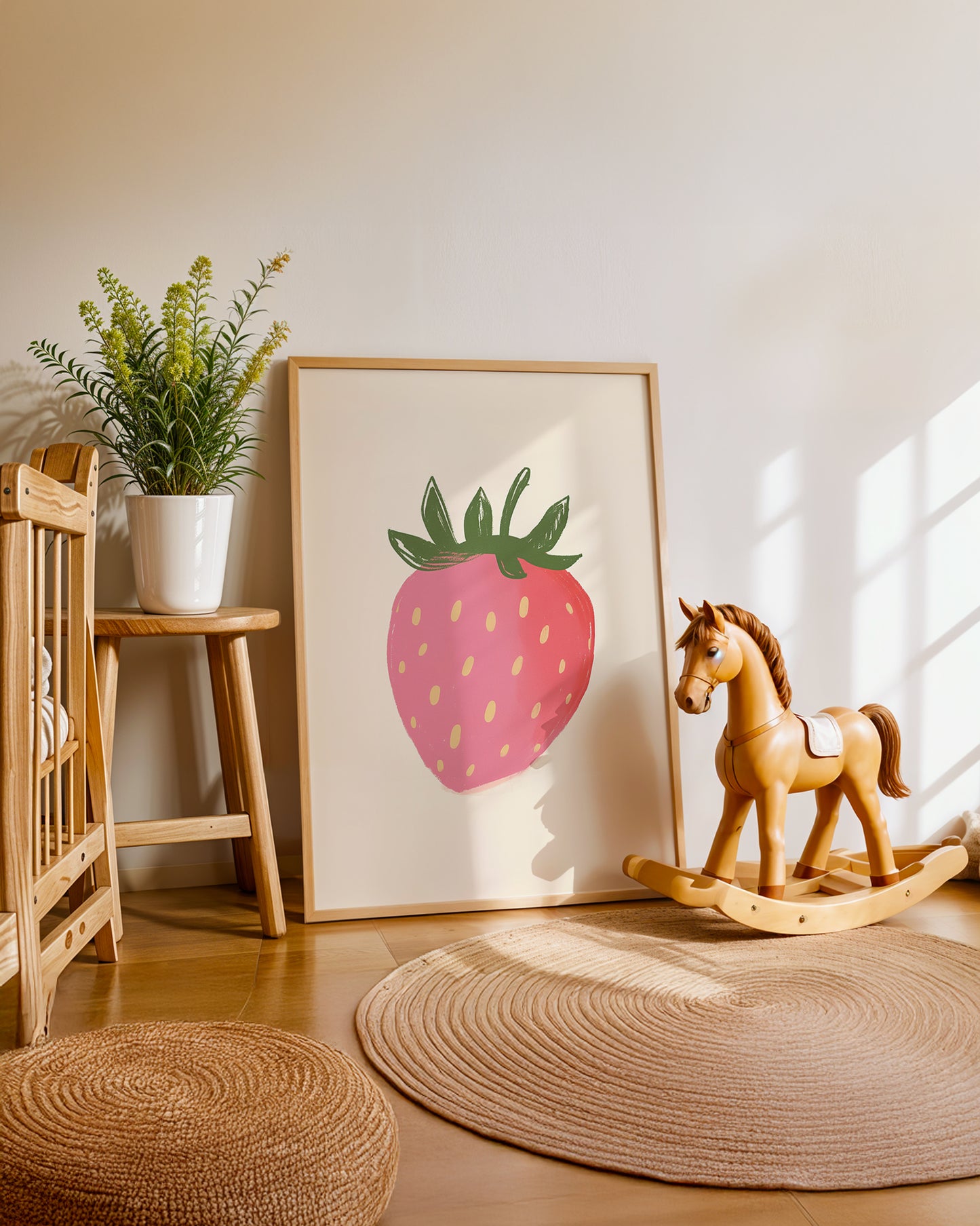 Cuadro infantil ilustrado de frutilla roja decorativa