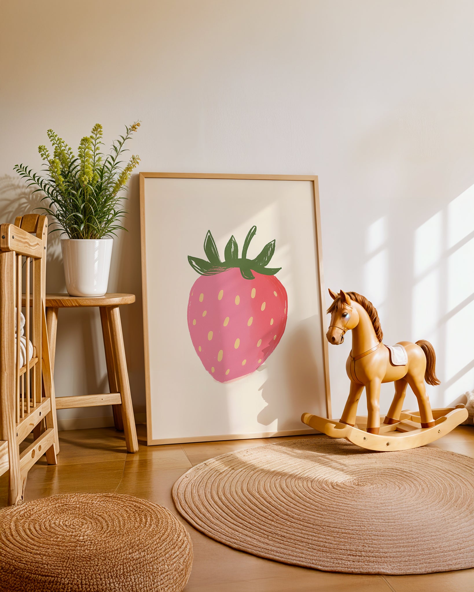 Cuadro infantil ilustrado de frutilla roja decorativa