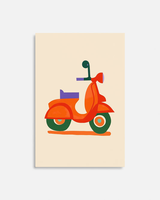 Cuadro infantil ilustrado de moto retro geométrica roja
