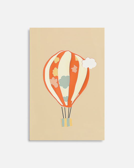 Cuadro infantil ilustrado de globo aerostático colorido
