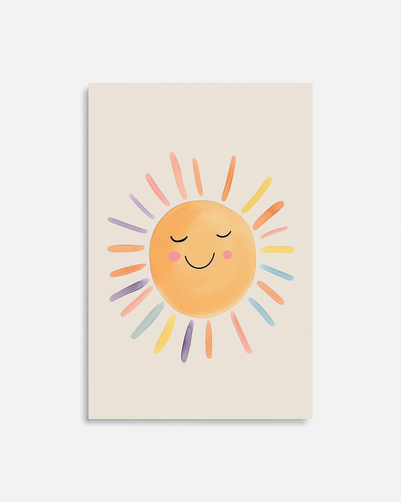 Cuadro infantil ilustrado de sol sonriente con rayos de colores