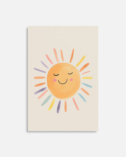 Cuadro infantil ilustrado de sol sonriente con rayos de colores
