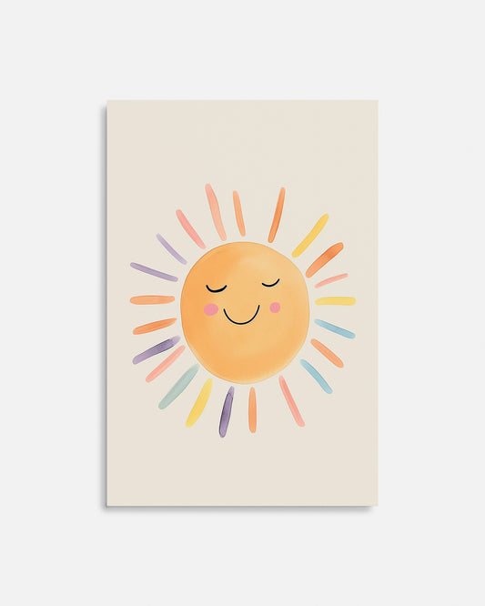 Cuadro infantil ilustrado de sol sonriente con rayos de colores