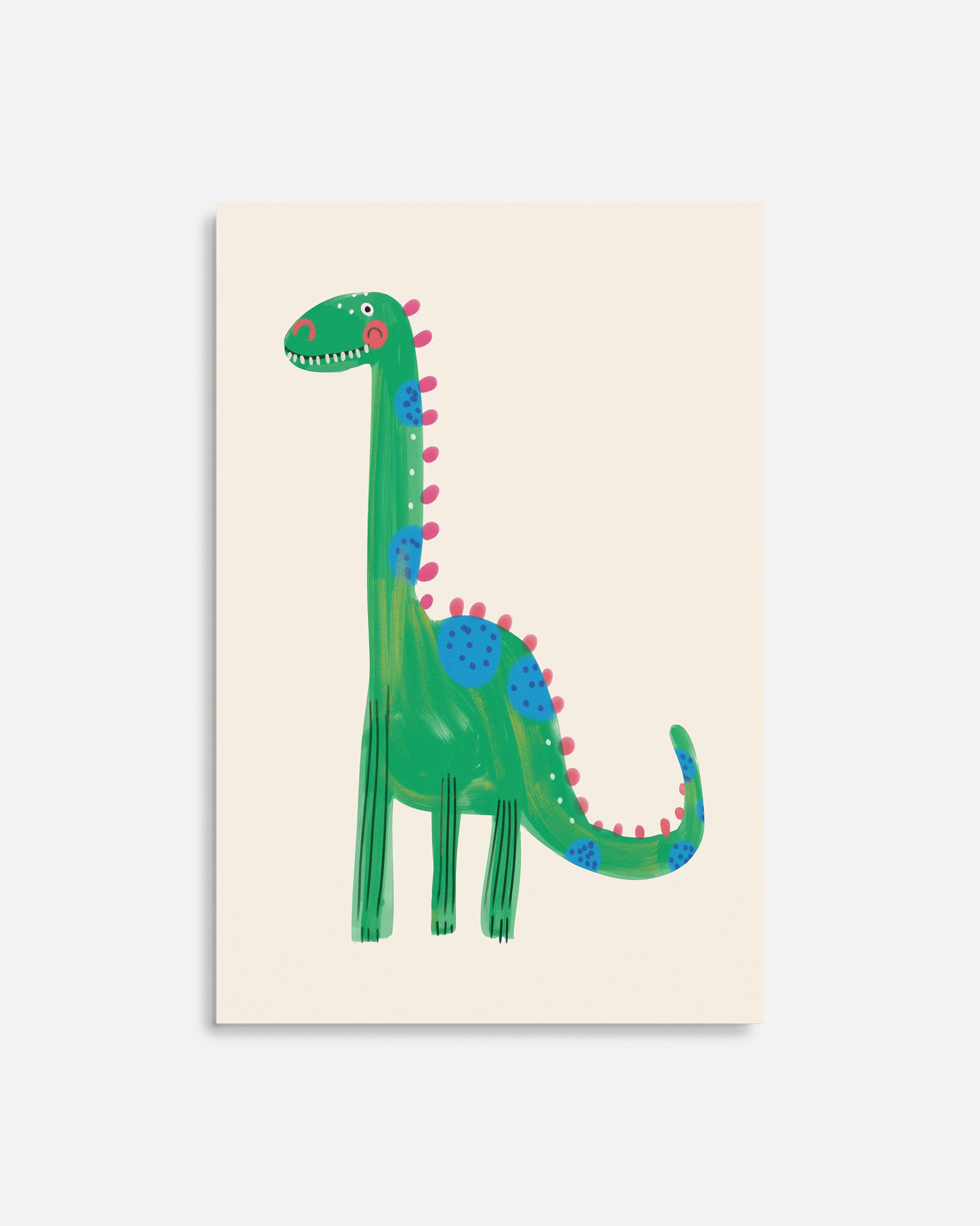 Cuadro infantil ilustrado de dinosaurio verde con manchas