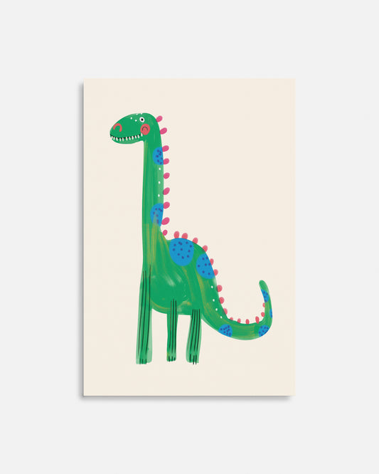 Cuadro infantil ilustrado de dinosaurio verde con manchas