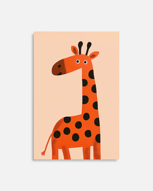 Cuadro infantil ilustrado de jirafa naranja con lunares
