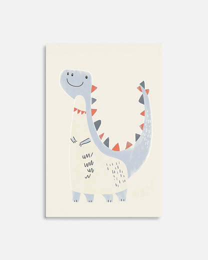 Ilustración infantil de dinosaurio azul sonriente