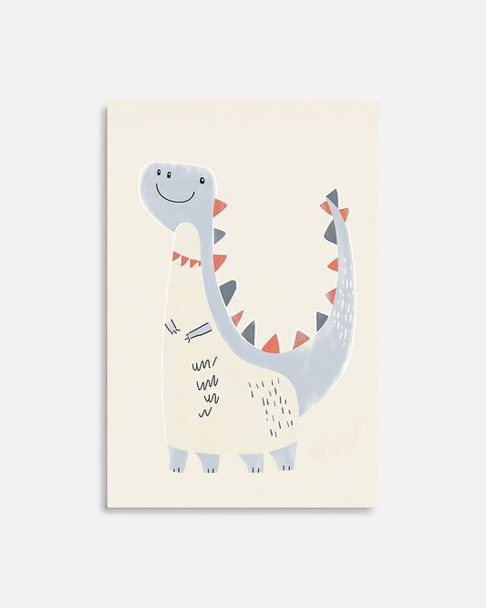 Ilustración infantil de dinosaurio azul sonriente