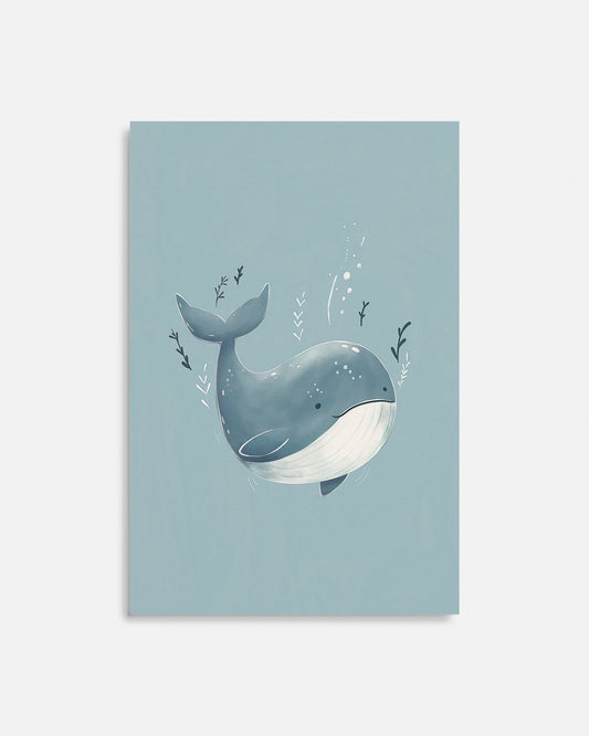 Cuadro infantil ilustrado de ballena gris pequeña
