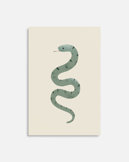 Cuadro infantil ilustrado de serpiente verde decorativa
