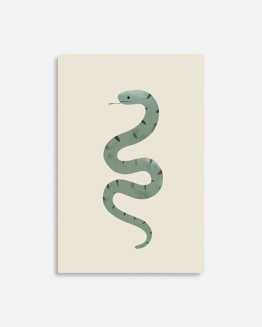 Cuadro infantil ilustrado de serpiente verde decorativa
