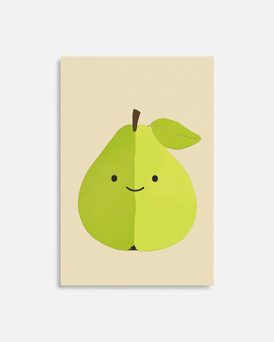 Cuadro infantil ilustrado de pera verde sonriente
