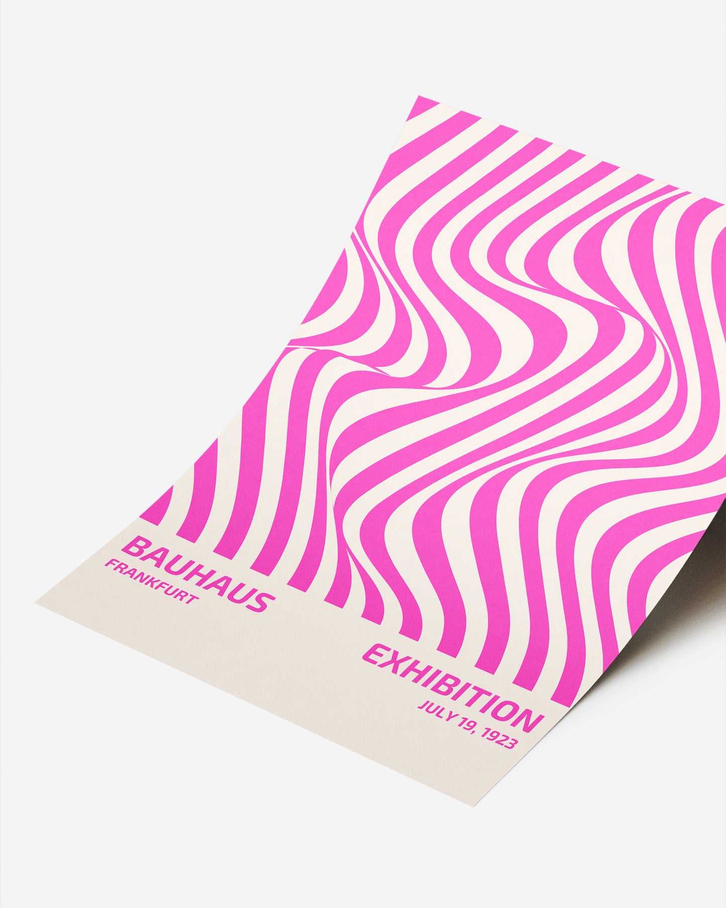 Cuadro Bauhaus con diseño abstracto de líneas irregulares rosas.
