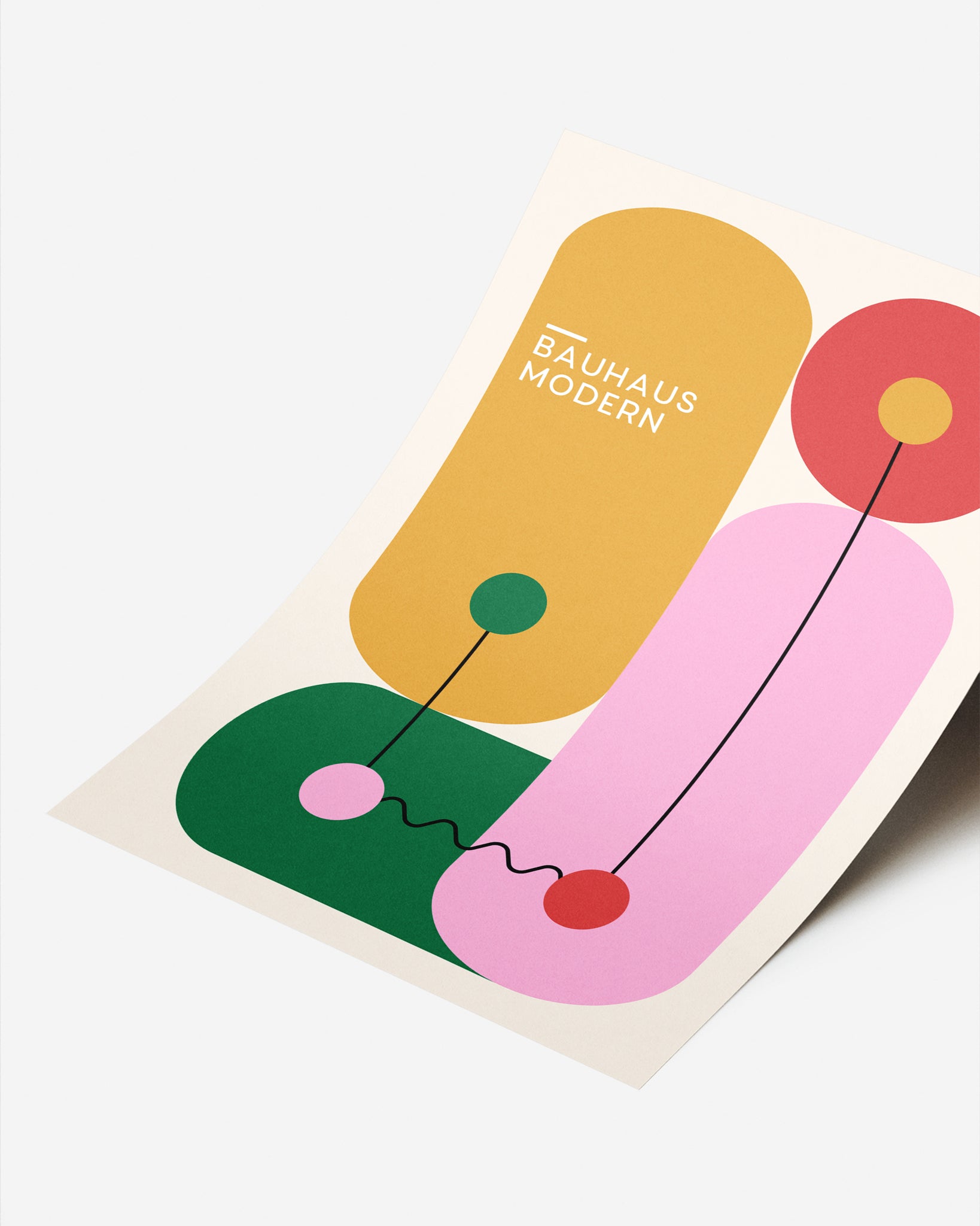 Cuadro Bauhaus con formas geométricas y conexiones negras sobre fondo claro