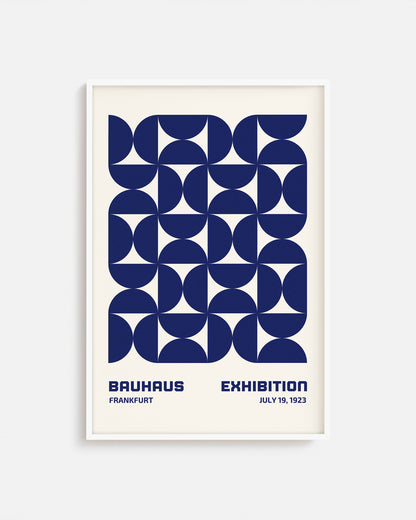 Cuadro Bauhaus con semicírculos concéntricos en azul