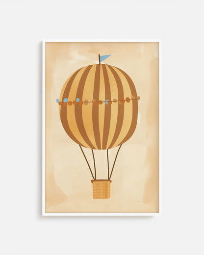 Cuadro infantil ilustrado de globo aerostático vintage