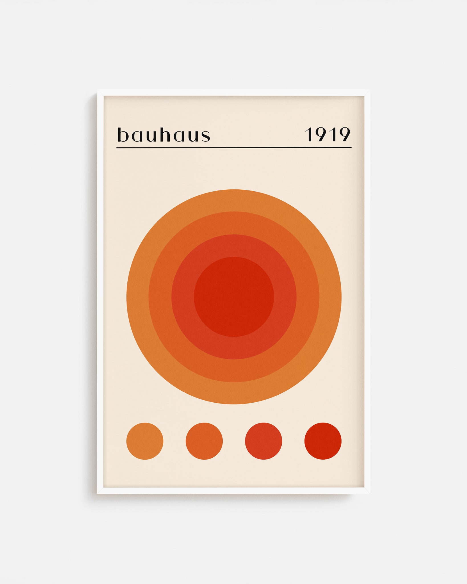 Cuadro Bauhaus con diseño geométrico  naranja y rojo sobre fondo beige