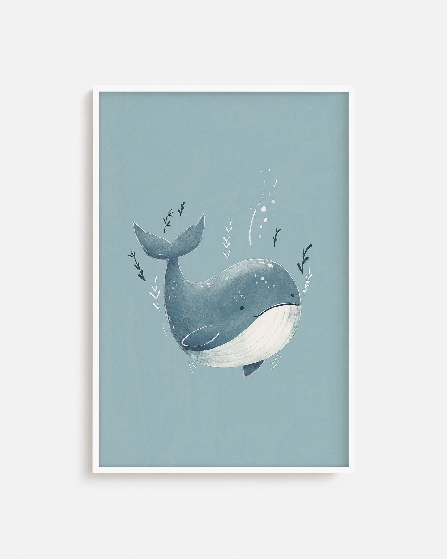 Cuadro infantil ilustrado de ballena gris pequeña
