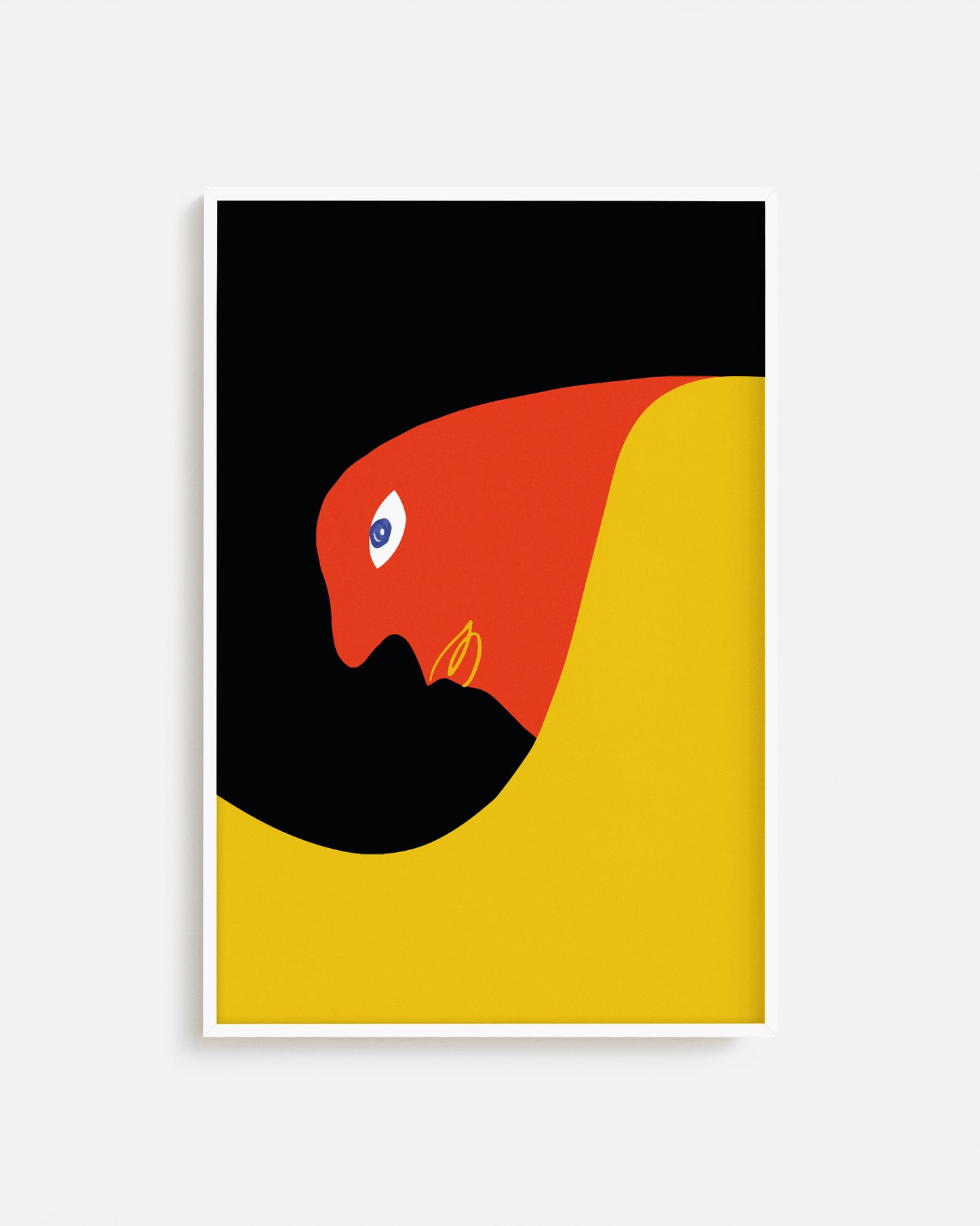 Cuadro Bauhaus con rostro de perfil en rojo, amarillo y negro.